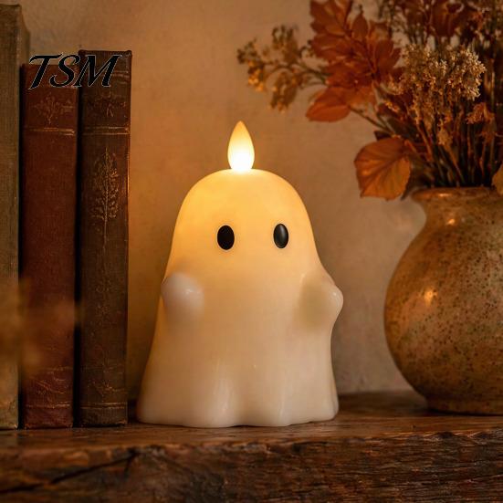 Stacked Pumpkin Lantern Halloween Flameless Fake Candle, Battery Operated Pumpkin/Ghost Candle Light, Fireplace Light LED Flickering Pillar for Dinner