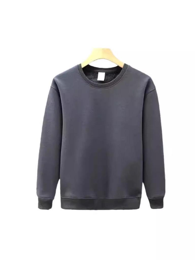 Men's 2025 Spring/Autumn Korean Trend Cotton Sweatshirt - Loose Fit, Round Neck, Solid Color Long Sleeve T-shirt