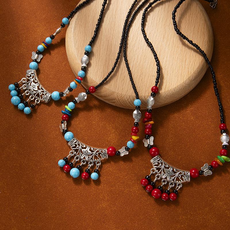 Ethnic-style Forehead Chain Headwear with Tassels and Turquoise Pendants Between The Eyebrows An Exotic Headwear