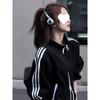 Women's Retro Stand-Up Collar Short Jacket - Three Stripes, Casual Sporty Style for Early Autumn.
