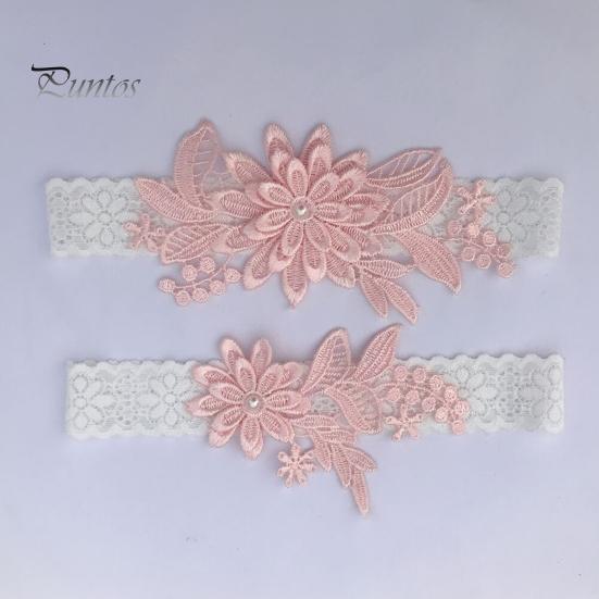 Elegant Embroidery Lace White Garters 1 Pair Faux Bridal Wedding Pearls Decor Bride Elasticity Sweet Style