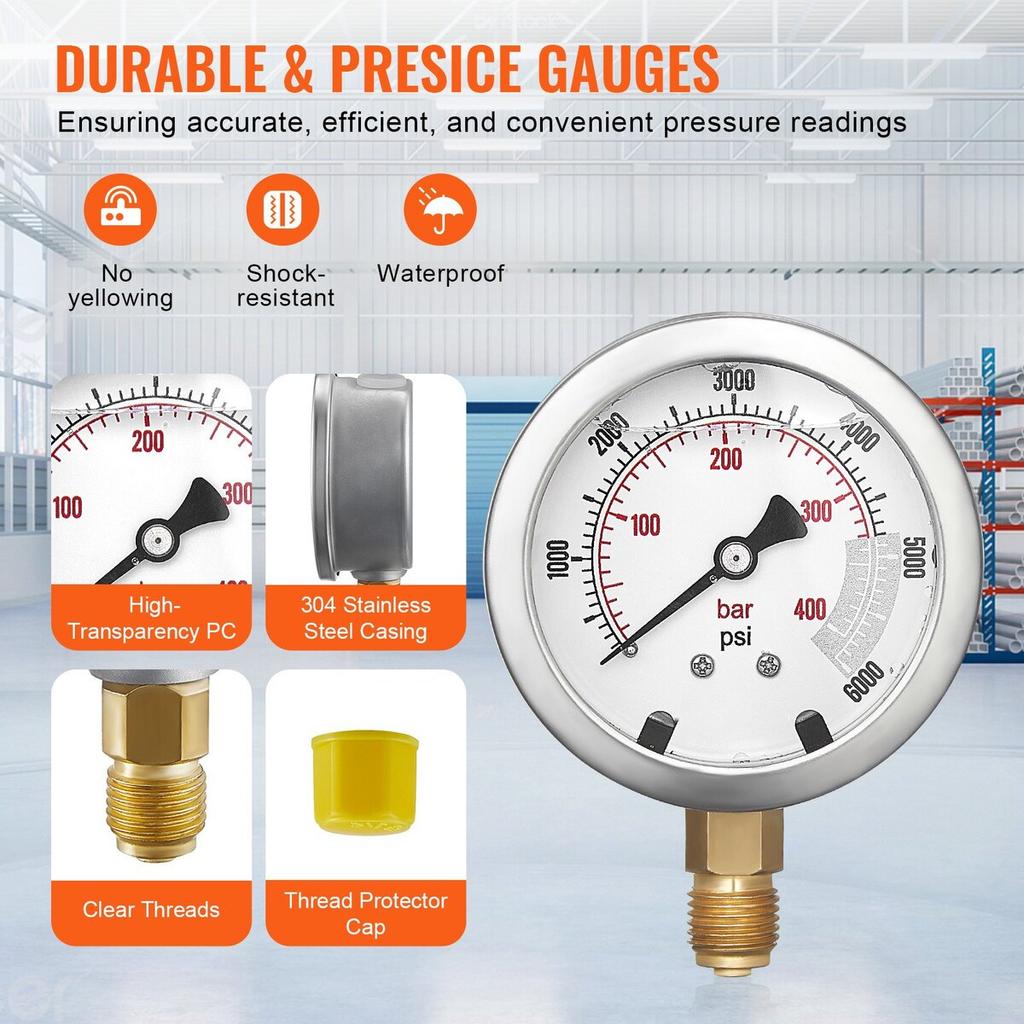 Hydraulic Pressure Test Kit, 250/400/600bar, 3 Gauges 11 Test Couplings 3 Test Hoses, Excavator Hydraulic Test Gauge Set with Portable Carrying Case