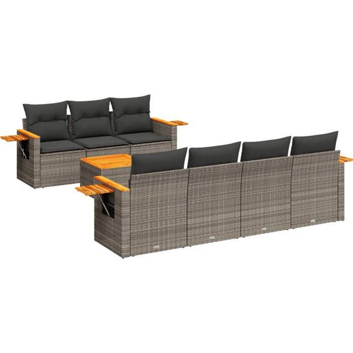 VidaXL Salon de Jardin avec Coussins 8 pcs, Canapés de Terrasse, Ensemble de Meubles de Patio, Mobilier d'Extérieur, Gris 3226648