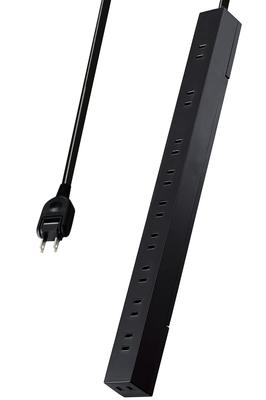 ECT-2620BK 10-Outlet Power Strip, 2m, Magnetic, Hanging, Slim, Lightning Guard, Dust Shutter, Black