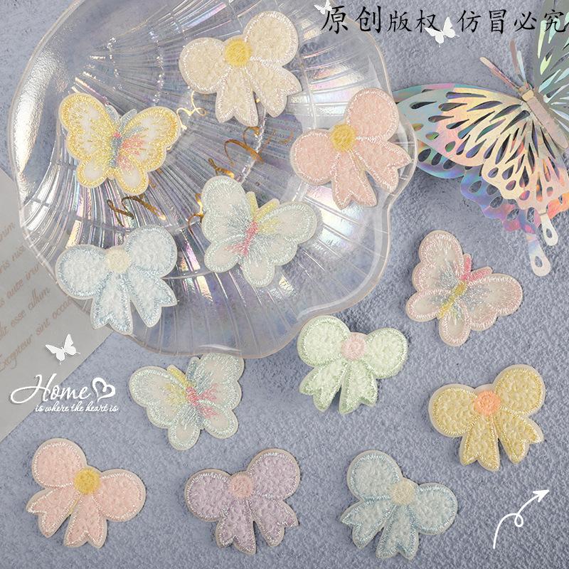Original Embroidery Label Accessories Self-Adhesive Patch Sticker Mesh Bow Clothing Accessories Patch Embroidery Sticker Cloth Sticker