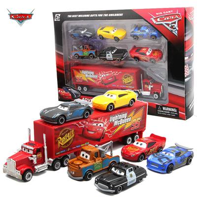 7PCS/Ensemble Disney Pixar Cars 3 Flash McQueen/Reine Jackson Storm Camion Mack 1:55 Modèle de Voiture en Métal Moulé sous Pression Jouet Cadeau de Noël pour Garçon