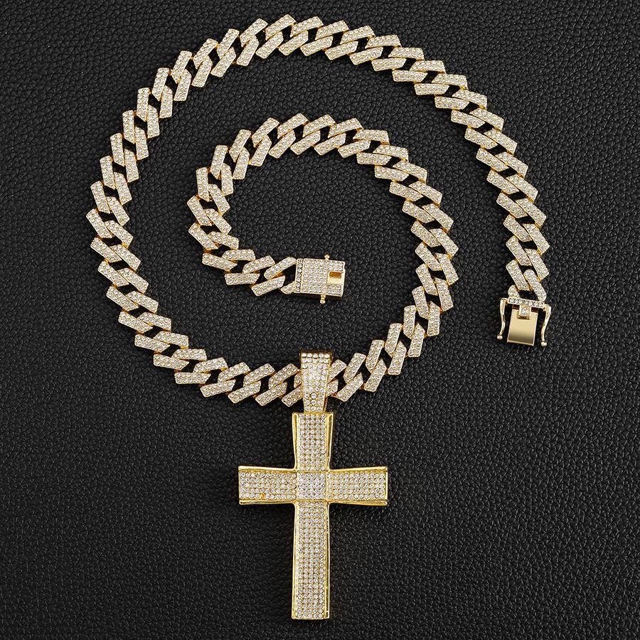 European and American Hot Selling Personalized Cross Cuban Chain Niche Design Full Diamond Hip-hop Cuban Chain Necklace Men's Necklace
