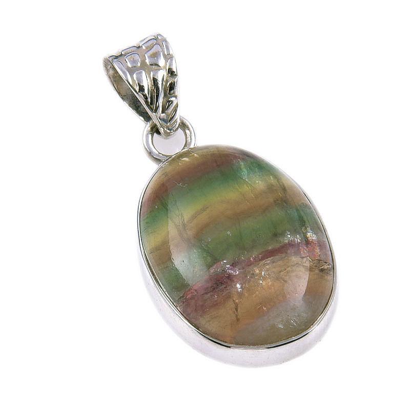Natural Fluorite Gemstone Handmade 925 Solid Sterling Silver Pendant 1.25" k5Z87