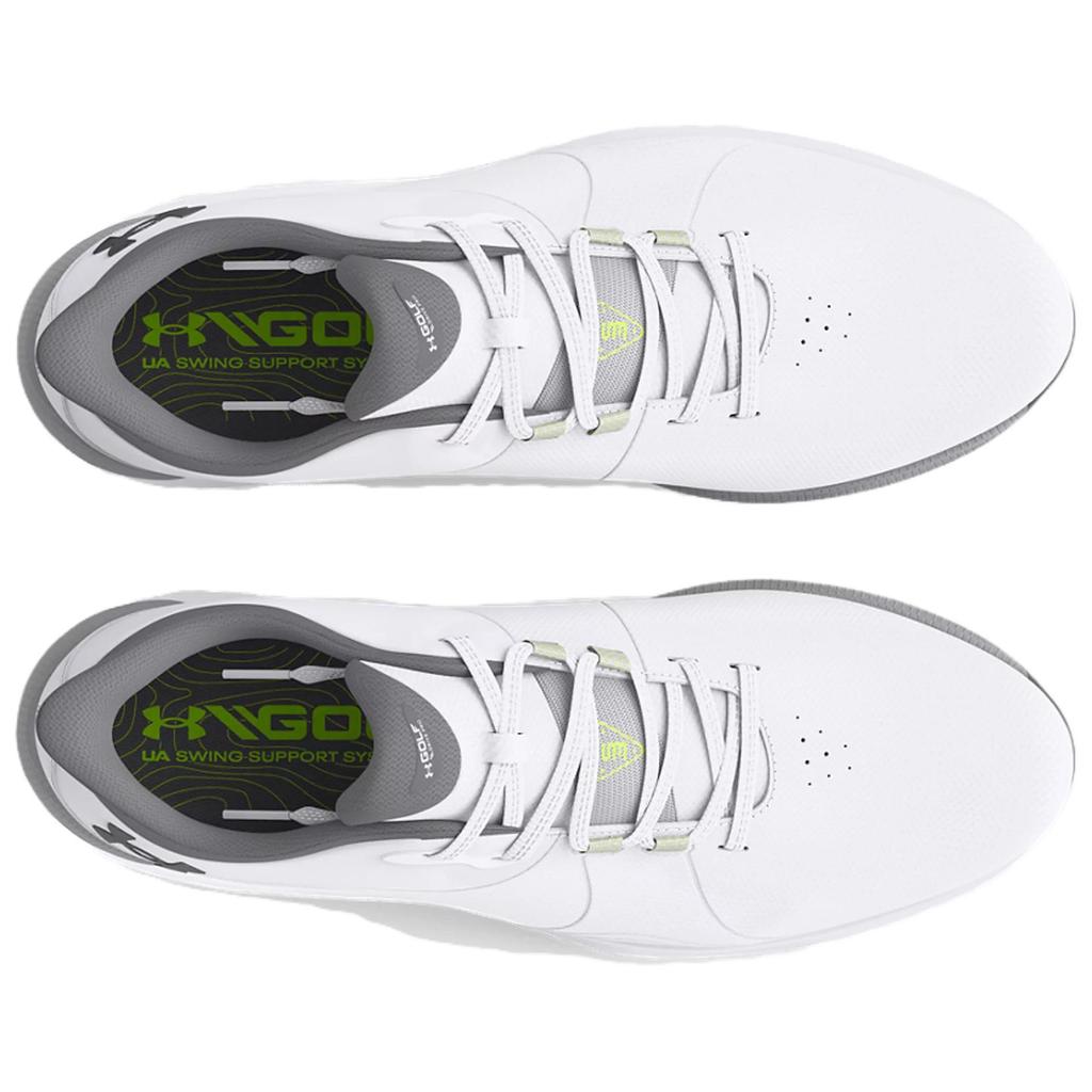 Under Armour Drive Pro Spikeless Golf Wide White Metallic Gun Metal Men Sneakers 3026921-100