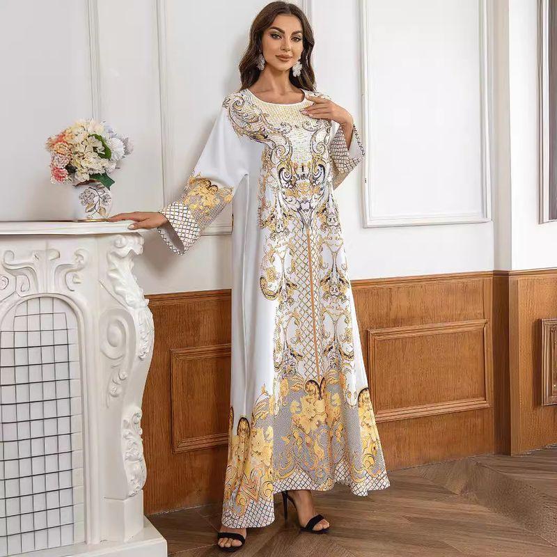 Indonesia Middle East Arab Turkey Dubai Dingzhu Printed Rhinestones Robe Gown Long Dress Dresses