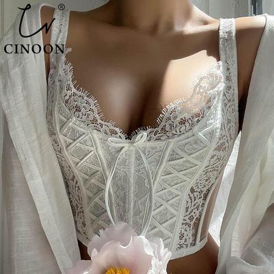 Sutien sexy din dantelă pentru femei Vestă fără sârmă Lenjerie de corp Dulce femeie de nuntă Bralette Corset francez Sutiene Broderie Lenjerie