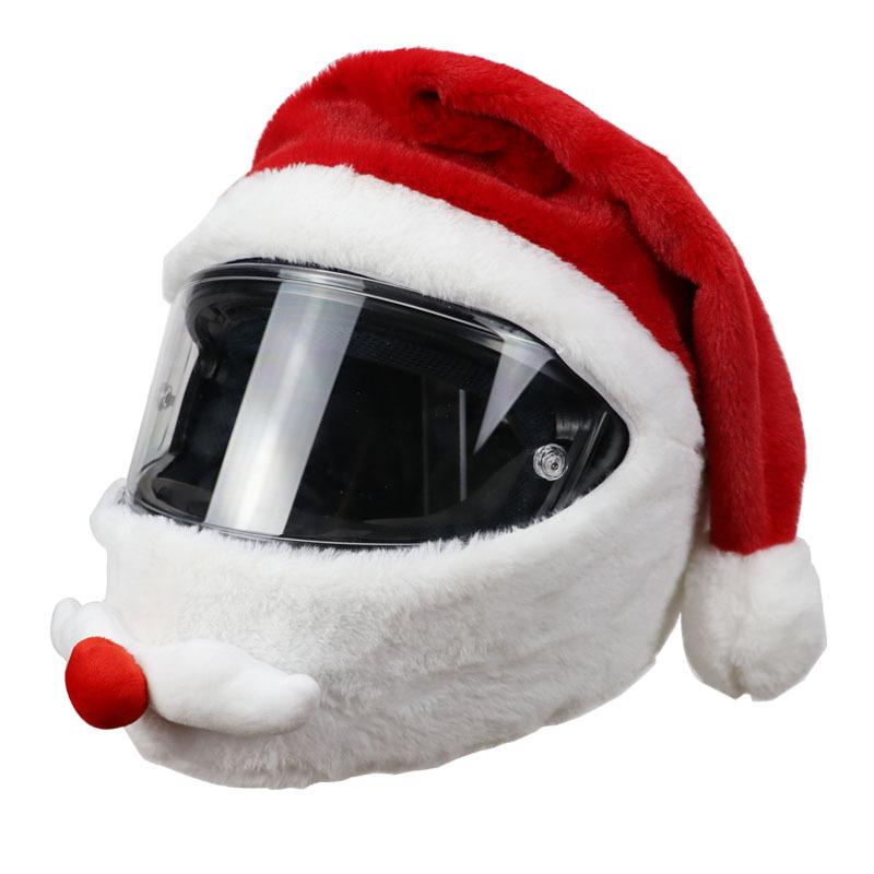 Gelukkig Nieuwjaar Kerst & Halloween Gepersonaliseerde Warme Motorhelm Kerstmuts Pluche Capuchon Helmhoes voor de Winter