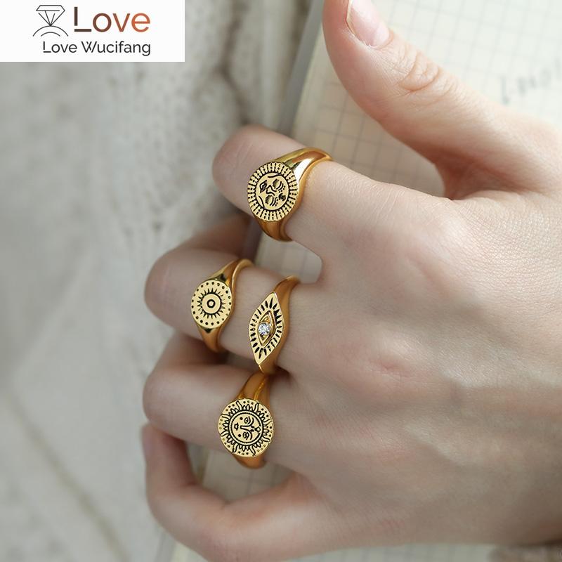 

Эстетические кольца для женщин, винтажное кольцо из нержавеющей стали с изображением солнца и лица, панк-кольцо для пары, модные ювелирные изделия в стиле преувеличения, готические аксессуары, подарок