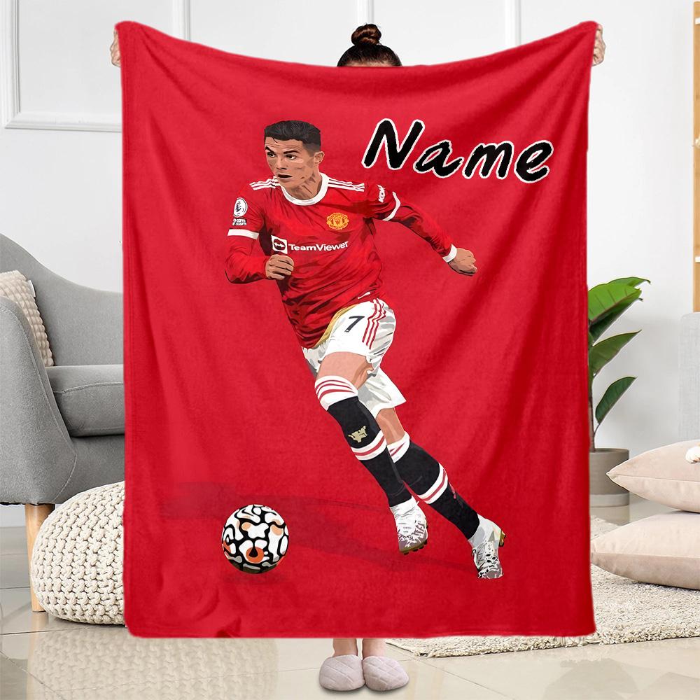 Football Player Action Personalized Name Blanket Throw Customizable Blanket Comfortable for Bed Home Decor Livingroom Couch All-Season Use