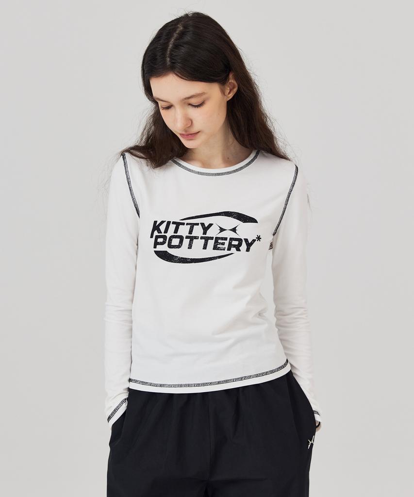 KITTY POTTERY Sporty Graphic Long Sleeve T-Shirt Ivory