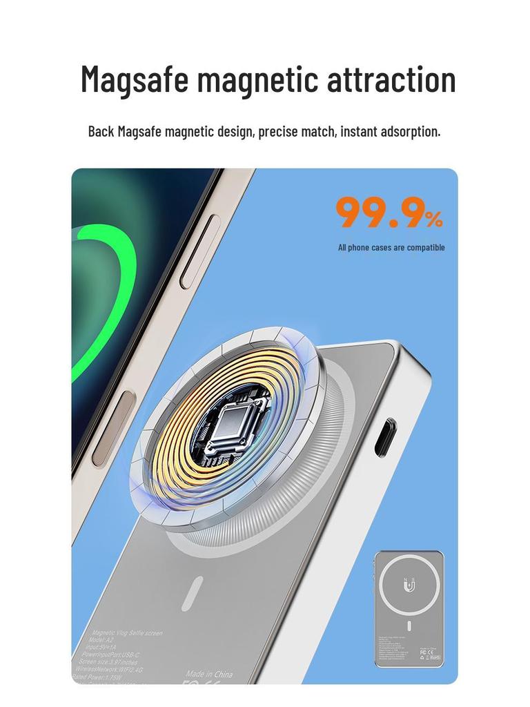 Wireless Mobile Selfie & Live Streaming Display for Photography with Screen Mirroring & Magnetic Rear Camera