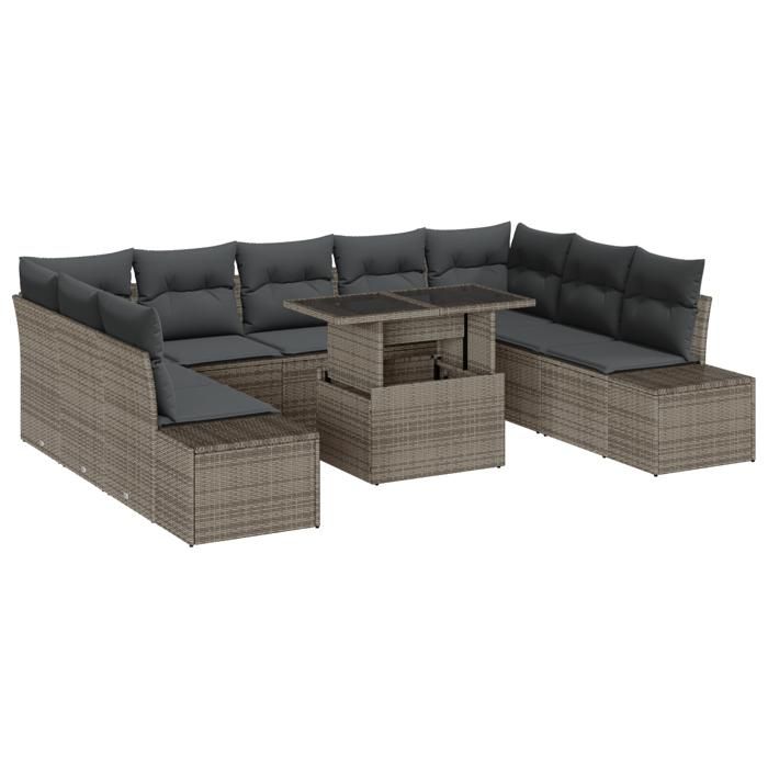 VidaXL Ensemble de canapé de jardin de 10 pièces avec coussins gris en poly rattan 3349245