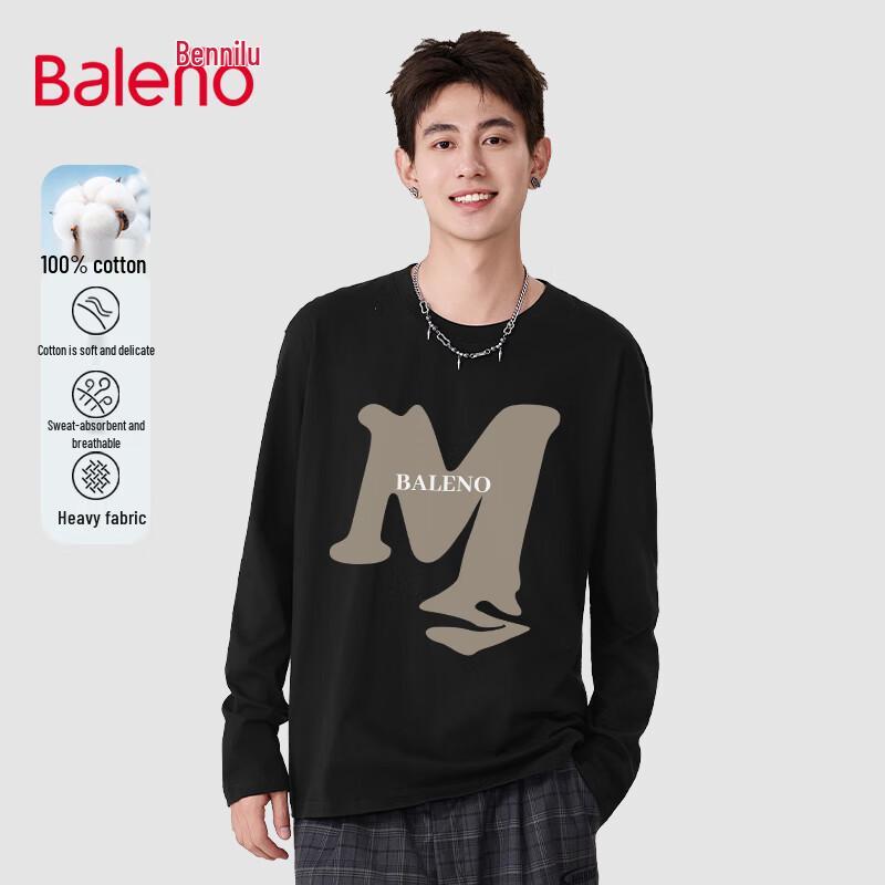 Baleno Men s Oversize Pure Cotton Long Sleeve Letter Print T-Shirt