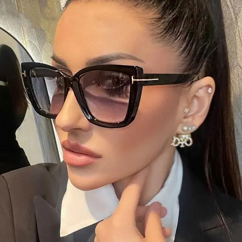 Brand Designer Cat Eye Sunglasses W Omen Vintage High Quality Sun Glasses Fashion Big Frame Cool Sexy Female