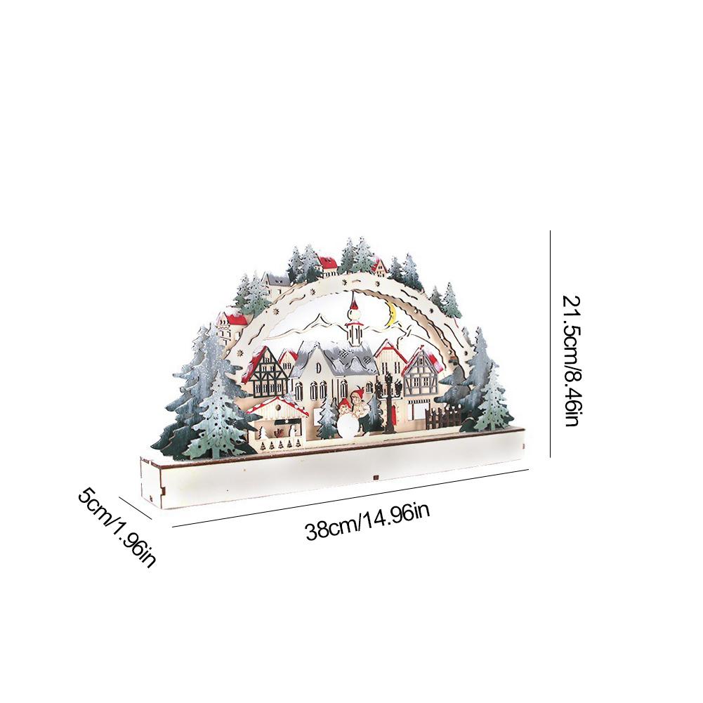 Holz-LED- und Buch-Desktop-Dekor, LED-Brückenlichter-Ornament, beleuchtete Weihnachtshaus-Dorfszene, Tisch-Cottage-Stadthaus-Dekor