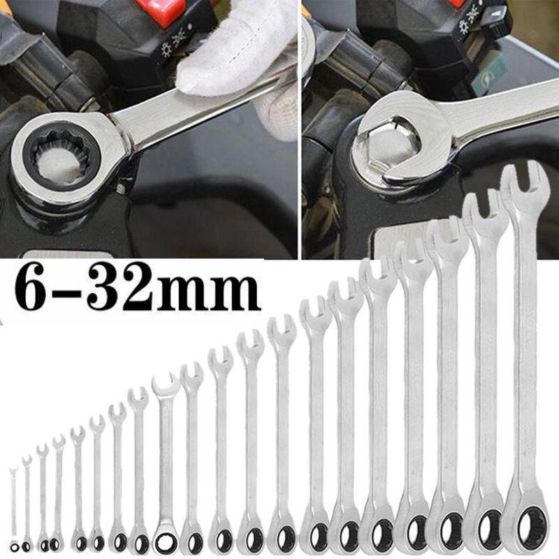 6mm-32mm Wrench Chrome Vanadium Steel Fixed Head Metric Ratchet Spanner**