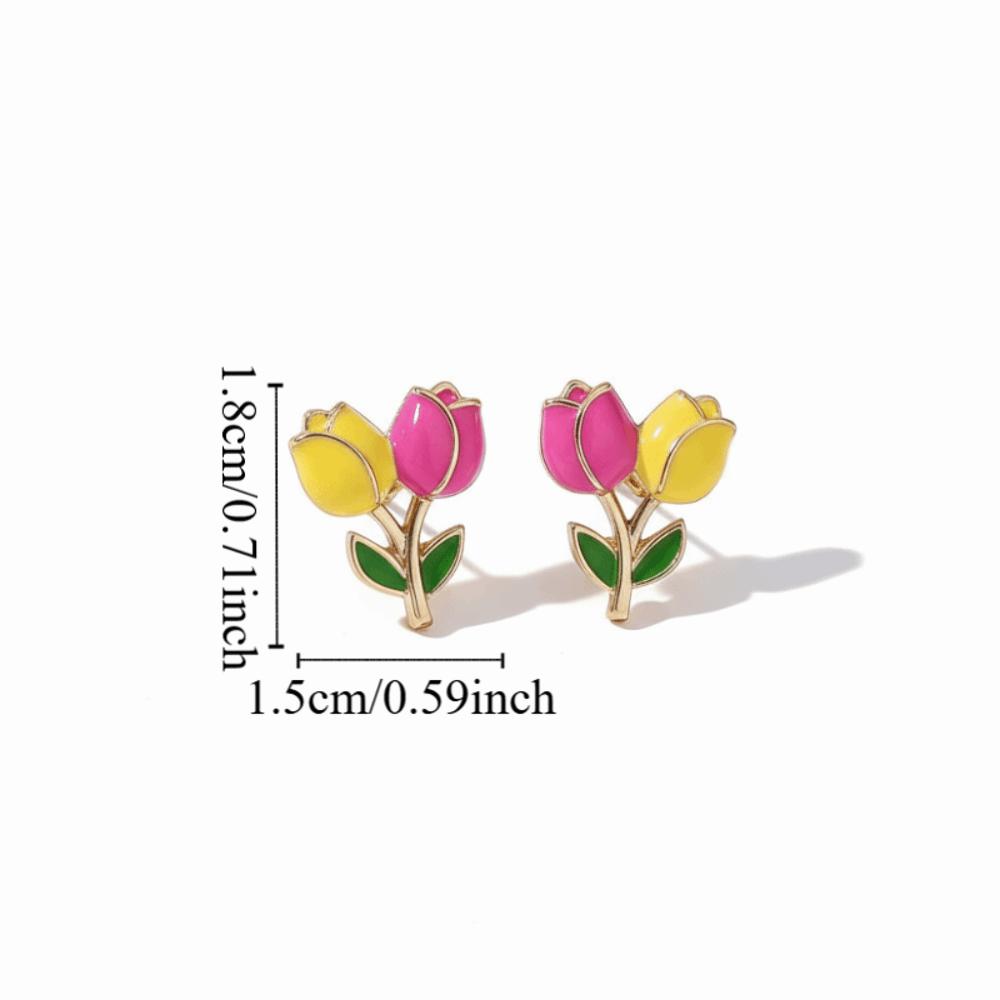 New Sweet Tulip Bud Earrings Glazed Simple Color-Blocked Earrings Colorful Elegant Stud Earrings Women