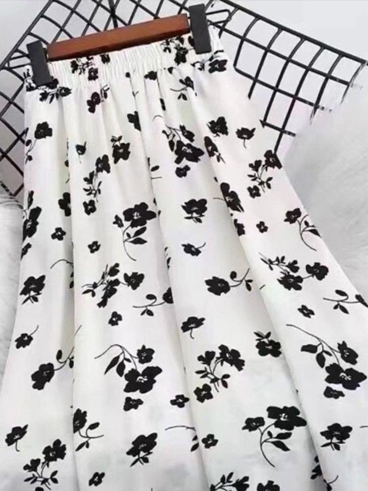 Schicker Retro-Midirock mit Orchideenblumenmuster und hoher Taille - Große Größen Sommer Damen Schlankmachender Halbrock