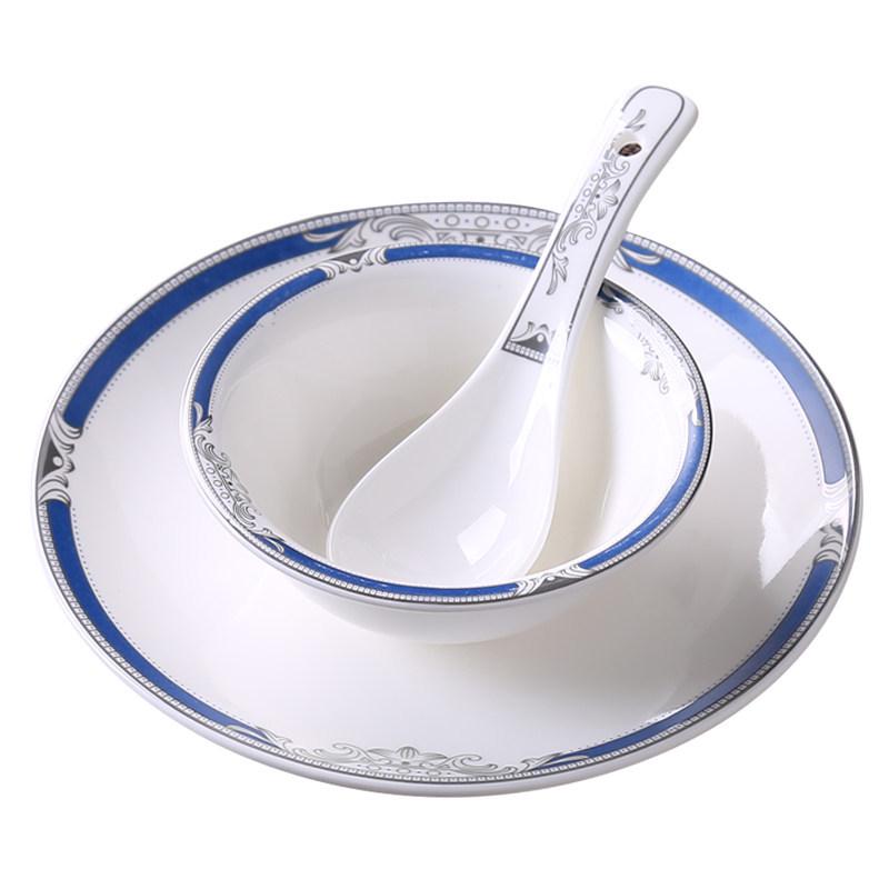 High-End Chinese Style Ceramic Tableware Set: 3-Piece or 4-Piece with Bowls, Plates, and Dishes for Restaurants and Clubs