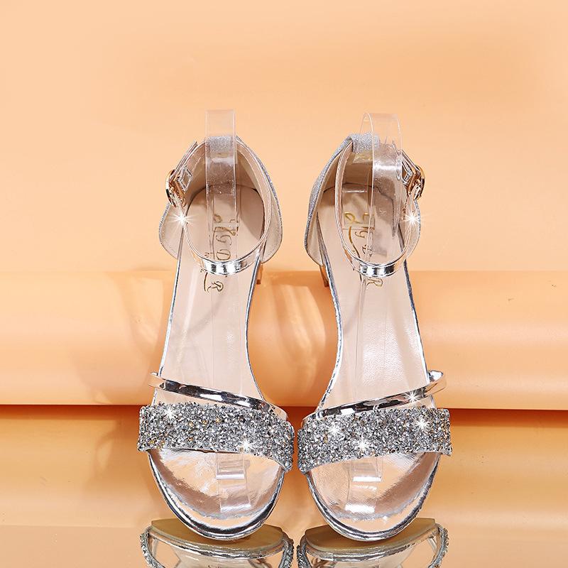 Rhinestones Women Sandals 2025 Women Gold and Silver Open-toe Fish Mouth Sandals Fashion Light Ladies High Heels Pumps Size35-43