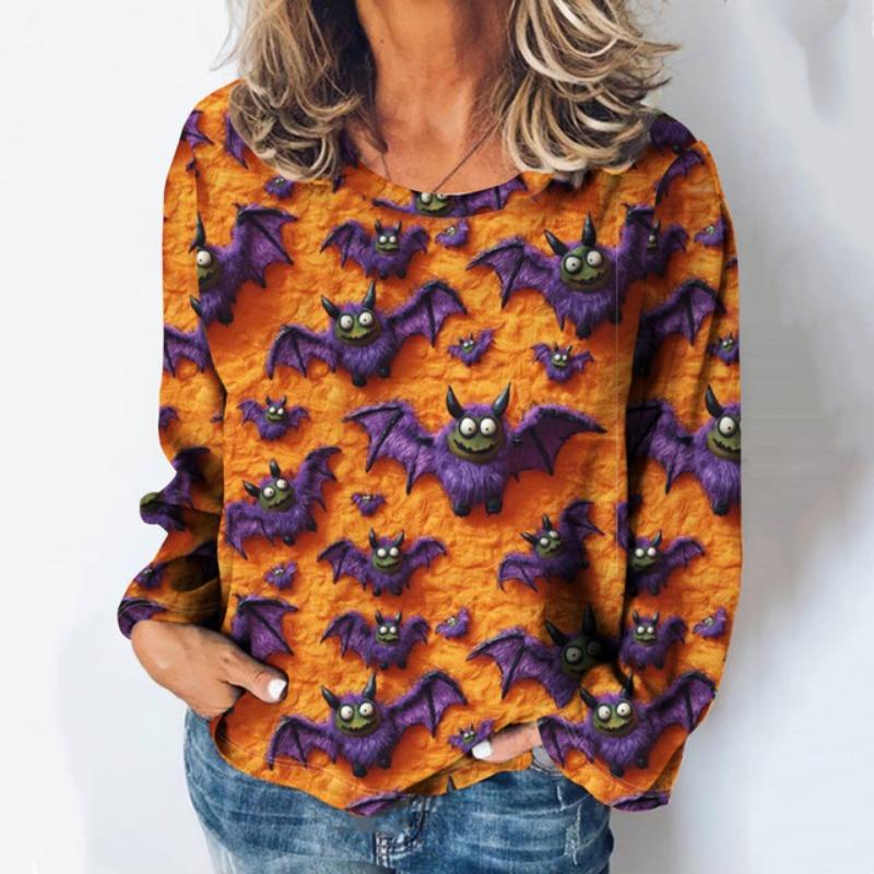 3d Printed Women's T-Shirt Christmas And Halloween Costume Round Neck Long Sleeved Spring/Autumn Casual Party Top Cute Cartoon