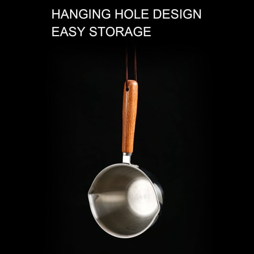 Milk Pan, Saucepan, 304 Stainless Steel, with Spout, Induction Compatible, Wooden Handle, Gas, Induction Compatible, Mini Milk Pan, Small Pot, Kitchen