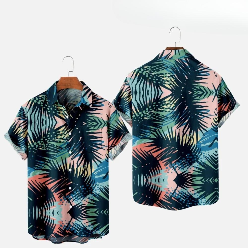 Men's Fashion Summer T-Shirts Hawaiian Print Cozy Casual One Button Shirts Short Sleeve Beach Oversized Shirts