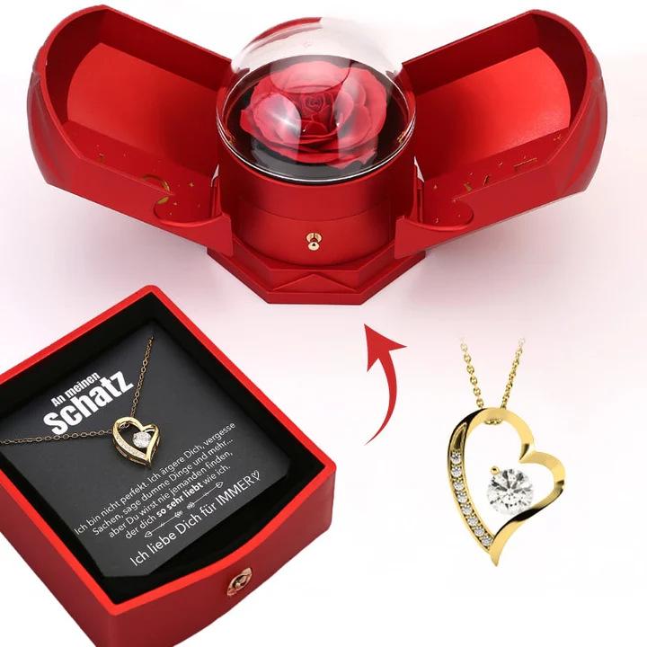 Double Opening Rose Heart Necklace Gift Box - Christmas Jewelry Box with Drawer