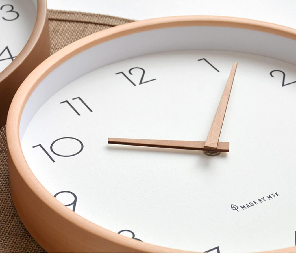 Danmukeji Wall Clock Nordic Wall Clock Simple Quiet Wood Color 10 Inch White Wall Clock Solid Wood Pointer Continuous Seconds Solid Wood Clock Large