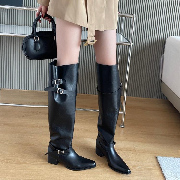 2025 autumn and winter new pointed boots women's boots thick heel high tube stack boots long boots high heel women's shoes