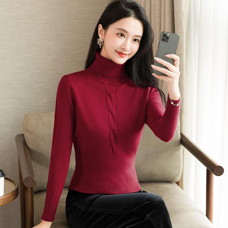 Women's Turtleneck Sweater Autumn Winter Short Solid Color Elastic Knitted Top Slim Fit Pullover Knitted Sweater.