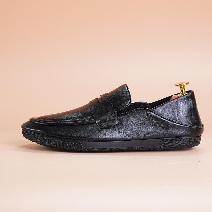 Doudou Shoes Men's Casual Leather Shoes 2025 Autumn New Leather Loafers Lazy One Pedal Breathable Men's Shoes Trend