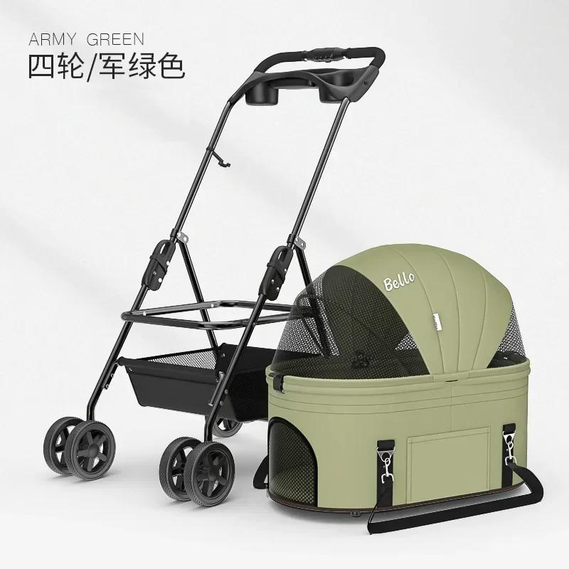 Pet Stroller Detachable and Easy Folding Travel Breathable Aluminum Cat Dog Baby with Storage Basket Outdoor Cat Dog Transporter