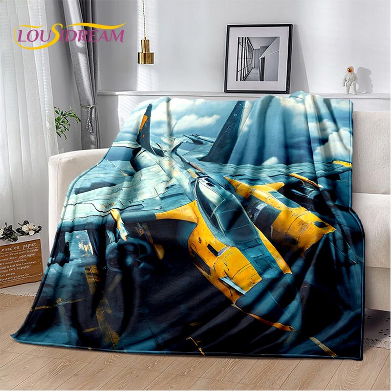 3D Space Spitfire Aircraft  Air Force Jet Fighter Cartoon Blanket,Soft Throw Blanket for Home Bedroom Bed Sofa Cover Child Gift