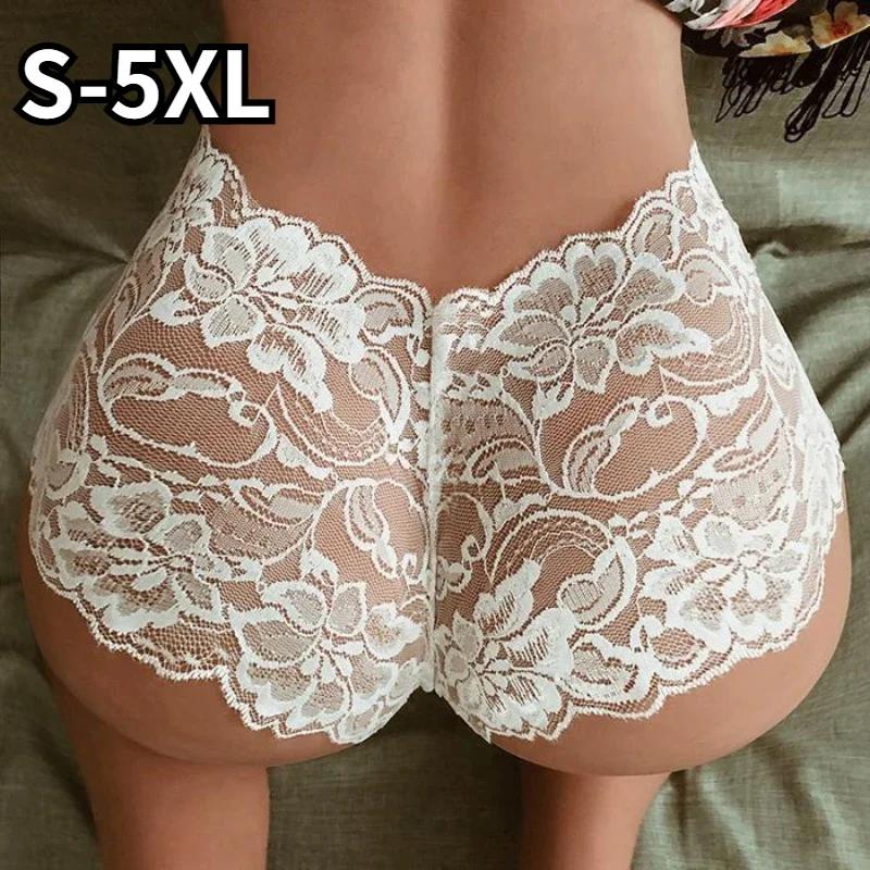 Women Panties Low Waist Hollowed Out Briefs Transparent Lace Sexy Underwear Breathable Lady Lingerie Underpants Plus Size S-5XL