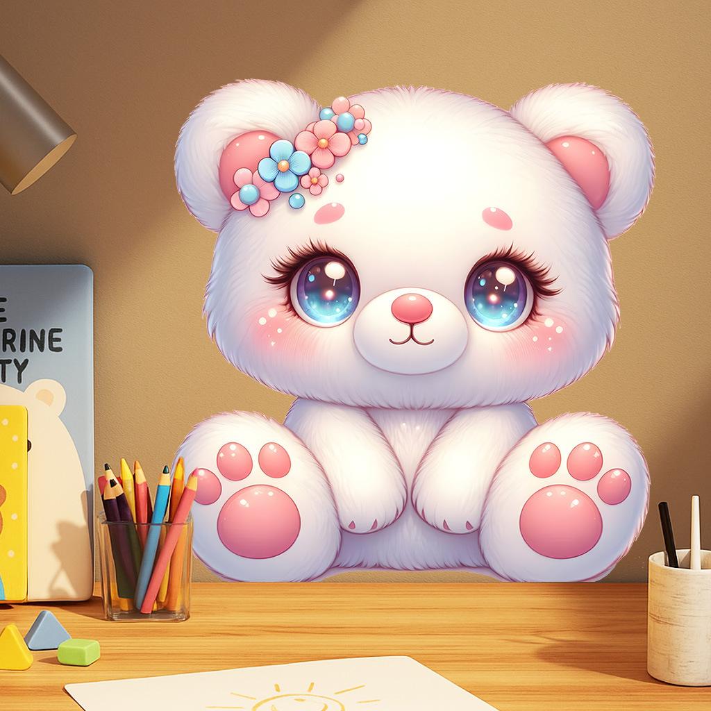 Cute Cartoon Bear Wall Stickers, Removable Self-Adhesive PVC Decals for Kids Room Nursery Bedroom Decoration