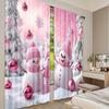 Set Of 2 Flat Printing Christmas Hot Party Curtains Pink Frosty Friends Digital Printed Polyester Drapes Decorations Use Made