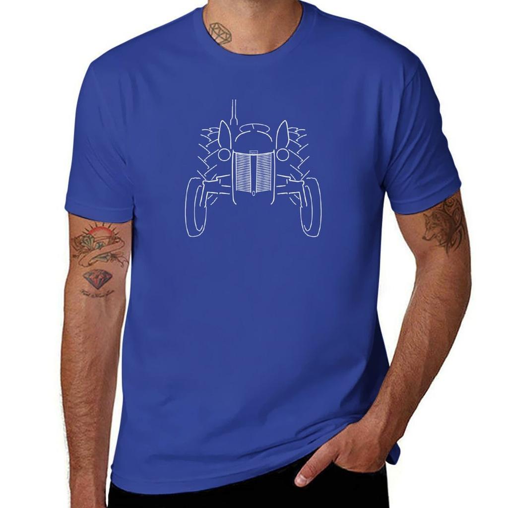 Classic 1950s Ferguson TE20 tractor white outline graphic T-Shirt sweat tops Short sleeve tee boys animal print Men's t-shirts