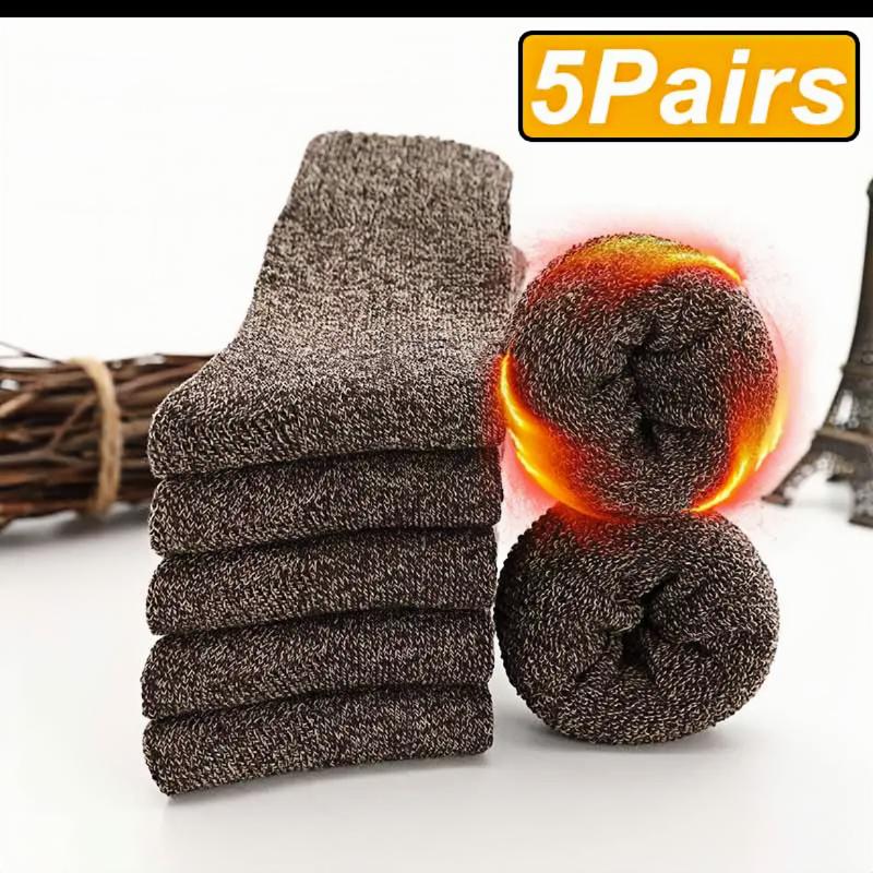 5 paires de chaussettes chaudes d'hiver en laine pour hommes et femmes, chaussettes Super plus épaisses et solides, en laine mérinos contre le froid et la neige, en éponge
