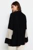 Women's Fashionable Stylish Hijab Sweater Black Openwork Perforated Color Block Knitted Knitwear Sweater
