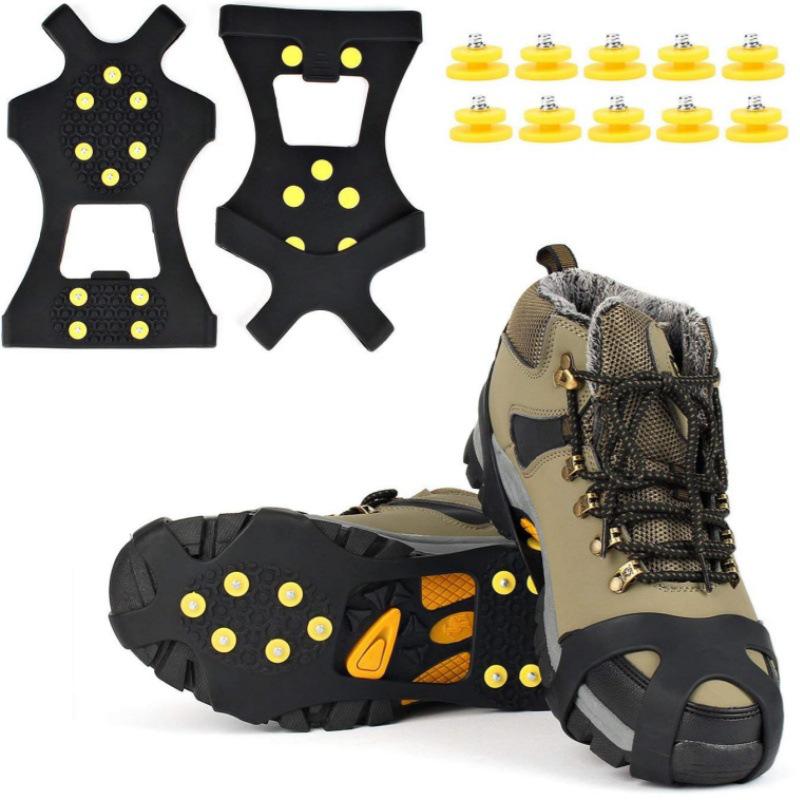 10-Spike Ice & Snow Anti-Slip Shoe Covers for Outdoor Activities - Silicone Cleats for Mountaineering & Rock Climbing Traction