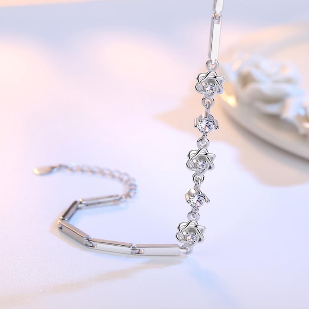 Sterling Silver Bracelet, Japanese And Korean Style, Elegant Women's Accessory, Six-Pointed Star Bracelet, Jewelry Gift