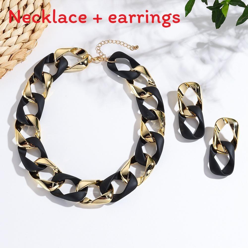 Fluorescent Resin Female Necklace And Earrings Jewelry Set With Electroplated Finish Autumn For