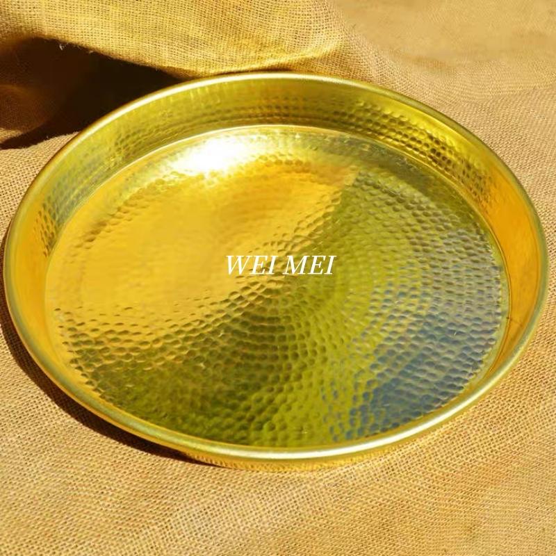 Multi-Functional Vintage Brass Fruit Platter,Handcrafted Hammer Texture Coffee Cup Tray Home Cheese Food Plate,Table Tableware