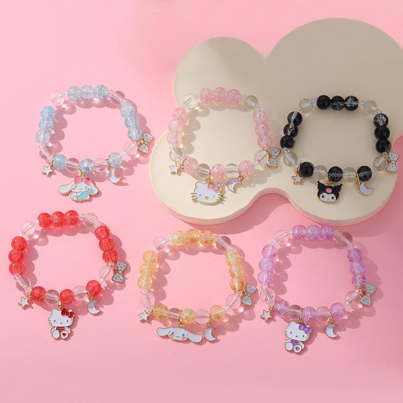 Sanrio Cinnamoroll Crystal Beaded Bracelet - Handmade Cartoon Gift for Female Students, Friends, and Couples.